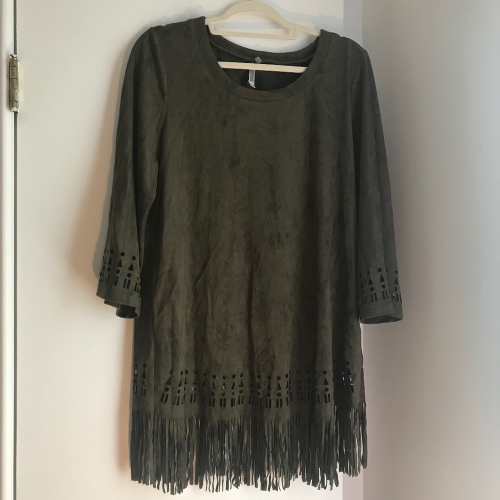 Faux Suede Fringe Dress